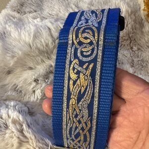 Blue and Gold Patterned 2” wide Martingale Dog Collar.